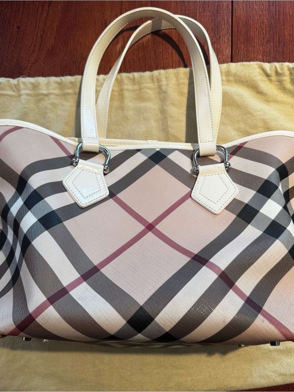 Burberry Haymarket Check Tote with Leather Trim & Dust Bag - Picture 3 of 12